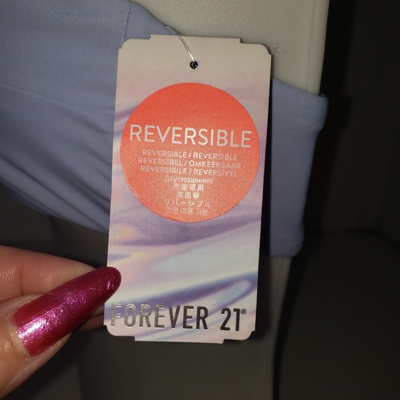 FOREVER 21 Reversible One Shoulder Swim Top Periwinkle Blue / White Size Medium - Picture 6 of 8